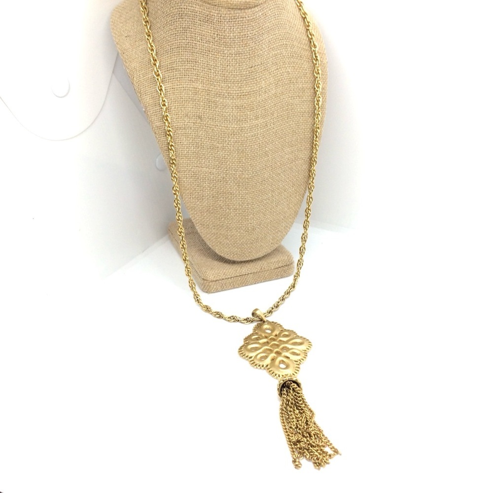 VINTAGE ERWIN PEARL BOHEMIAN RUNWAY TASSEL LONG ORNATE PENDANT NECKLACE